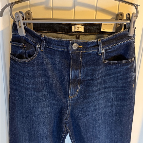 *NEW* LOFT Outlet Slim Straight High Rise Dark Wash Cuffed Denim Jeans Size 14 - Picture 3 of 9